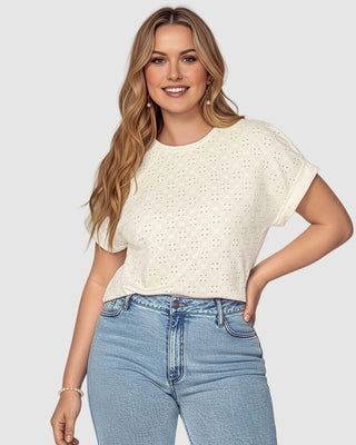 Camiseta manga corta en tela tipo ojalillo#color_018-marfil