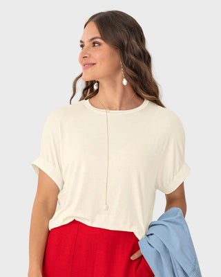 Camiseta básica manga corta con elástico ancho#color_018-marfil