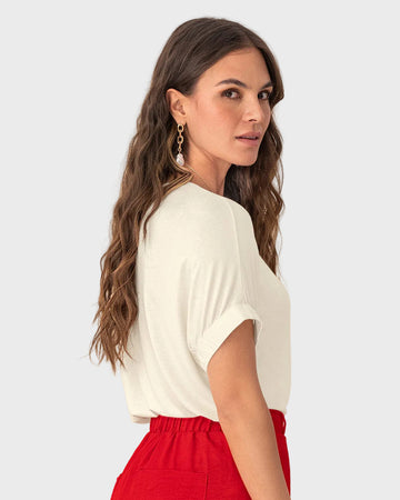 Camiseta básica manga corta con elástico ancho#color_018-marfil