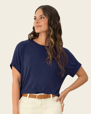 Camiseta básica manga corta con elástico ancho#color_c42-azul-oscuro