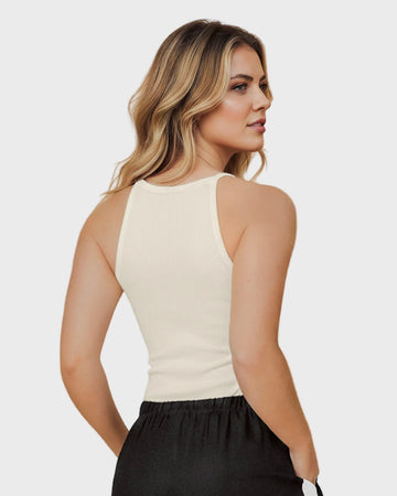 Camiseta cuello halter de tiritas con aplique bordado#color_018-marfil
