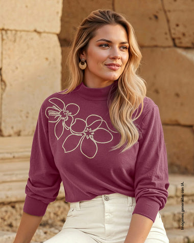 Sudadera manga 3/4 con detalles bordados#color_c32-malva