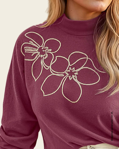 Sudadera manga 3/4 con detalles bordados#color_c32-malva