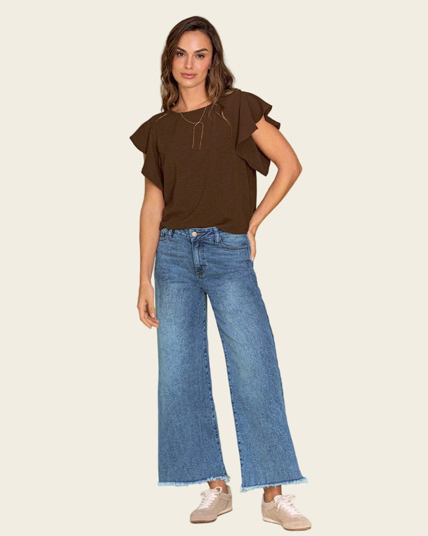 Blusa con boleros en mangas en tela craquelada