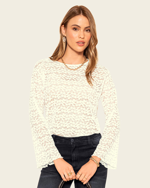 Blusa manga larga en encaje