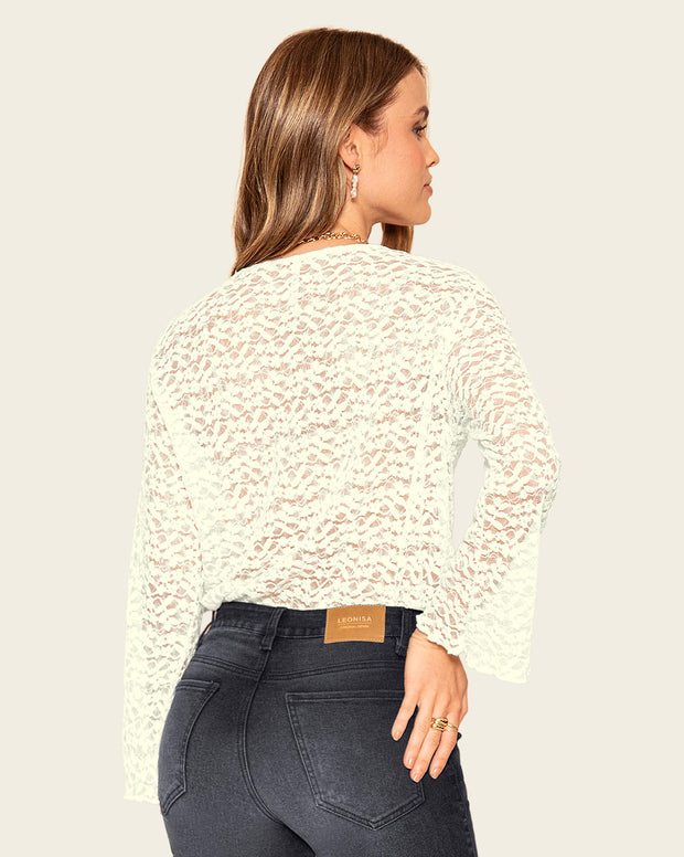 Blusa manga larga en encaje