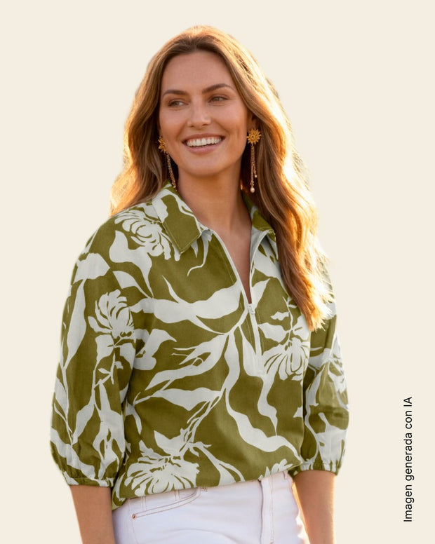 Blusa fluida con mangas con volumen