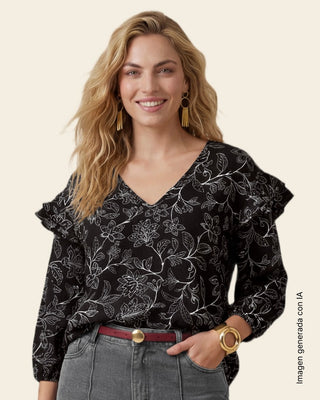 Blusa manga 3/4 con boleros en hombros#color_008-flores