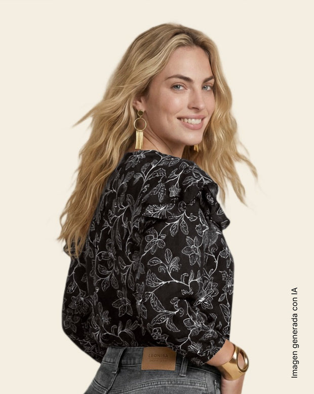 Blusa manga 3/4 con boleros en hombros