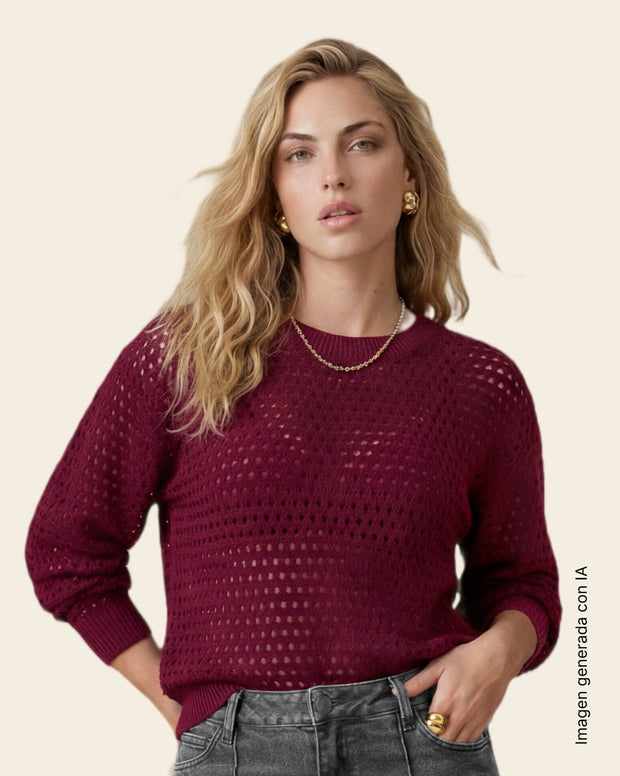 Sudadera con tejido abierto de cuello redondo