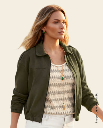Chaqueta corta con textura tipo gamuza#color_171-verde