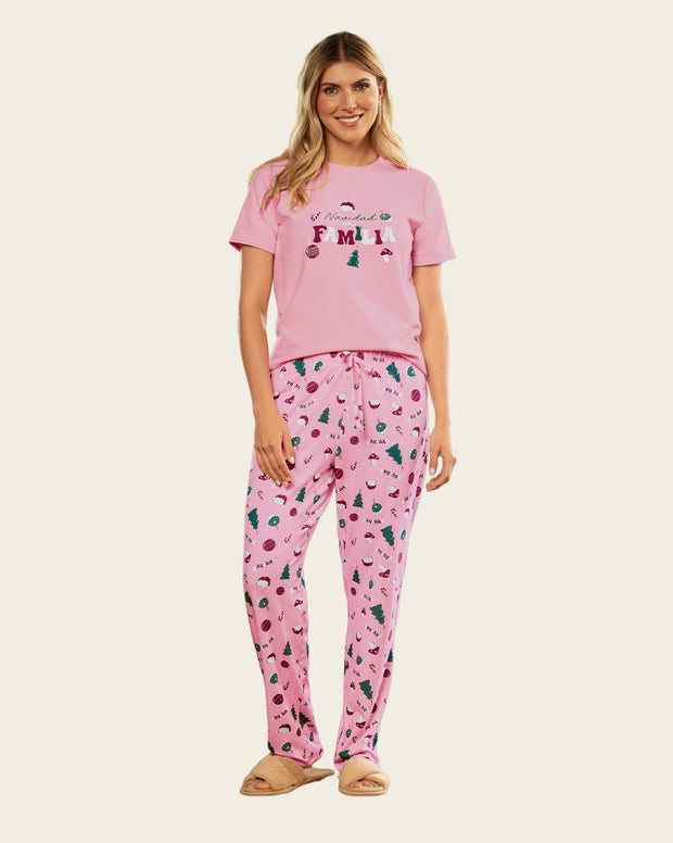 Camiseta-manga-corta-de-pijama-para-mujer-con-estampado-de-navidad