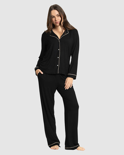 Conjunto de pijama: camiseta manga larga y pantalón largo#color_700-negro