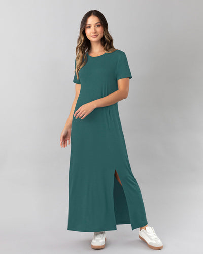 Vestido midi manga corta con abertura#color_636-verde