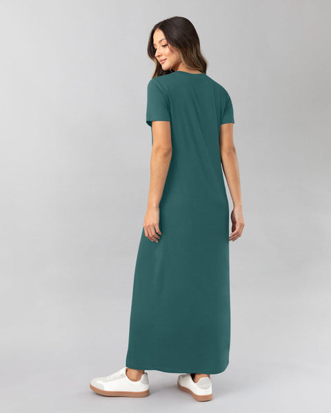 Vestido midi manga corta con abertura#color_636-verde