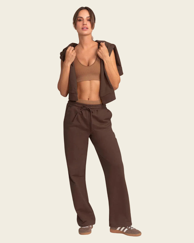 Pantalón bota amplia con elástico y tira anudable en cintura