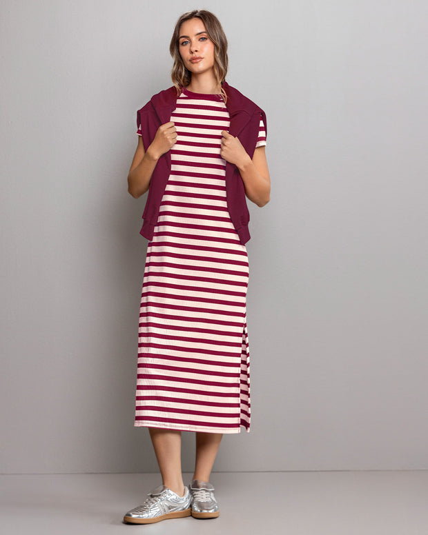 Vestido midi manga corta
