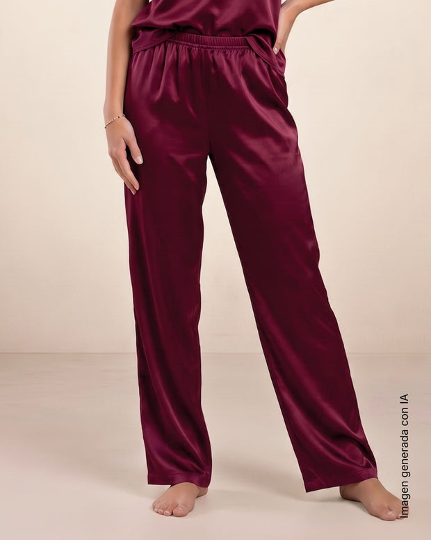 Pantalón satinado largo con cintura elástica