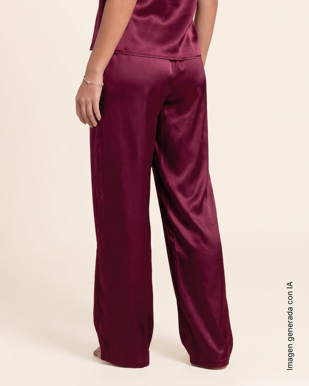 Pantalón satinado largo con cintura elástica