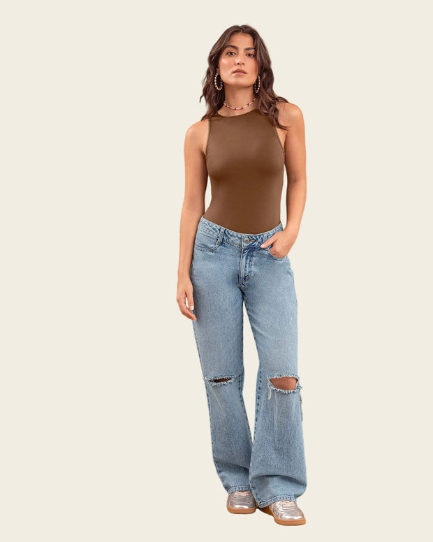 Body manga sisa de silueta ajustada y cuello alto