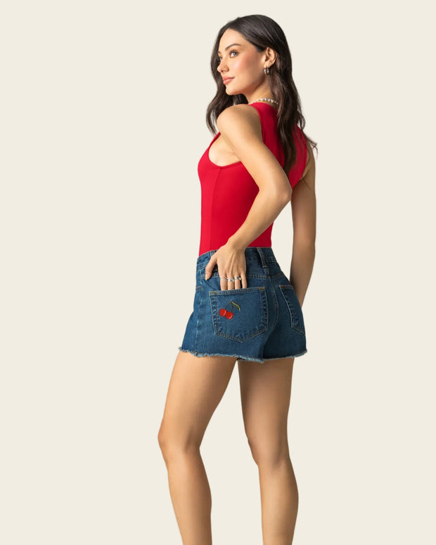 Body manga sisa de silueta ajustada y cuello alto