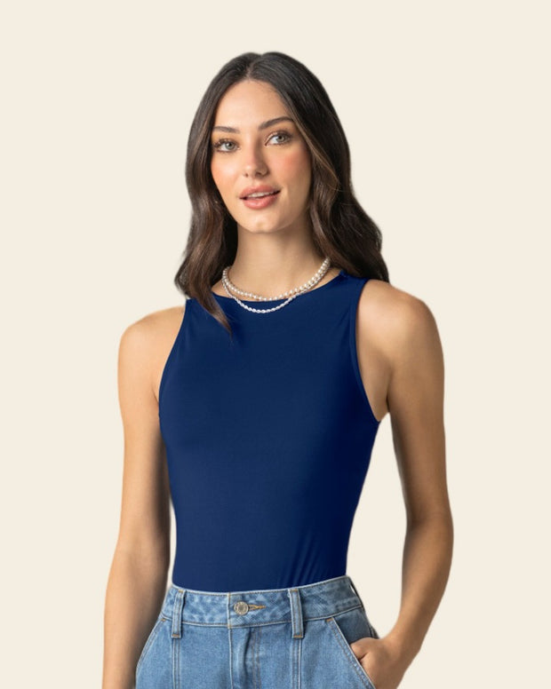 Body manga sisa de silueta ajustada y cuello alto