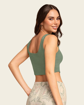 Camiseta manga sisa crop top en tejido acanalado#color_688-verde