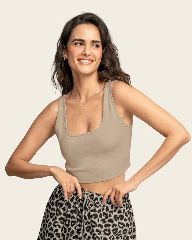 Camiseta manga sisa crop top en tejido acanalado