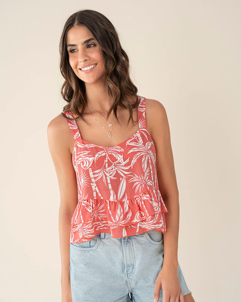 Blusa de tiritas con escote en V y boleros en ruedo#color_104-fondo-coral