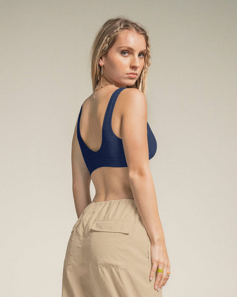 Crop top seamless con escote en v#color_457-azul-oscuro