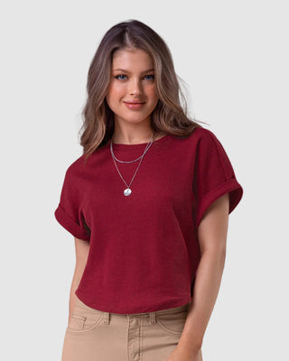 Camiseta manga corta con textura#color_c34-vino