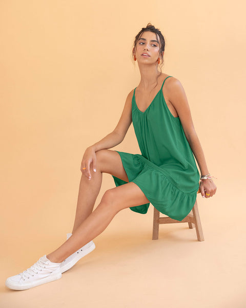 Vestido corto tiritas con escote en U#color_249-verde