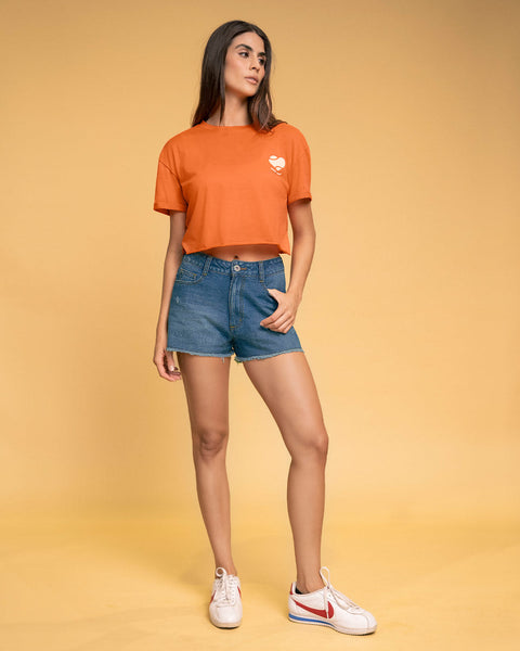 Camiseta manga corta con estampado frontal#color_023-naranja
