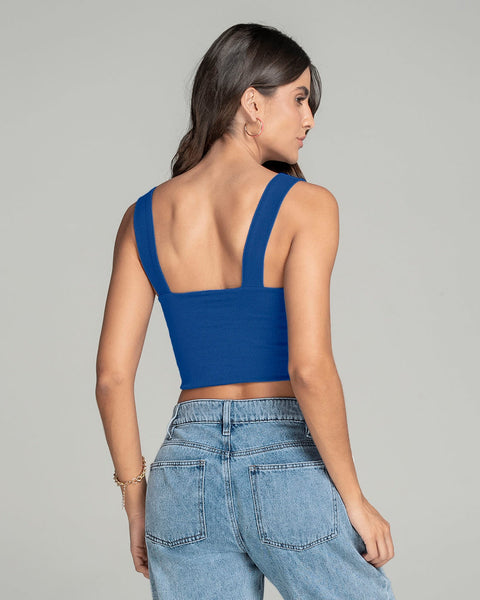 Blusa crop top con escote cruzado#color_052-azul