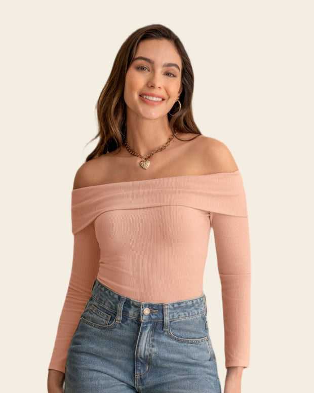 Camiseta strapless manga larga
