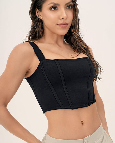 Camiseta crop top tipo corset Leonisa by Silvy Araujo#color_700-negro