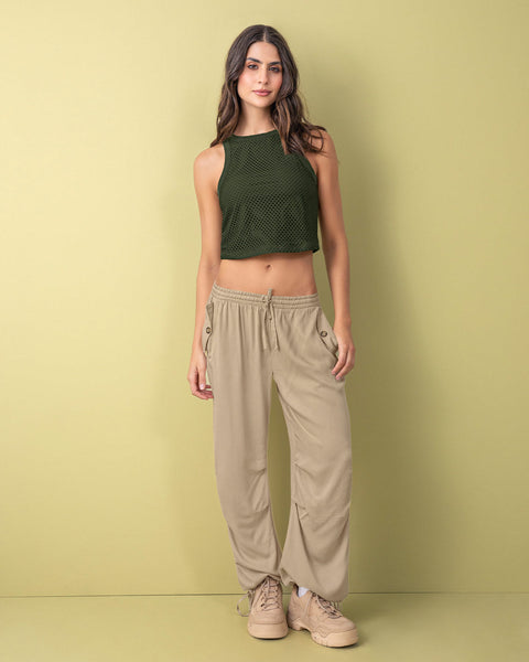 Crop top manga sisa con malla superpuesta#color_198-verde