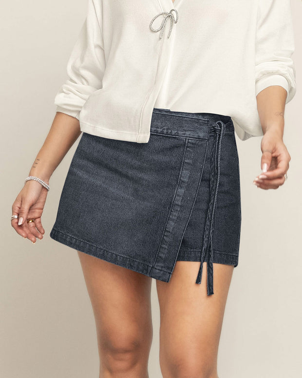 Solo-POS Falda short en denim con tira para anudar en el costado