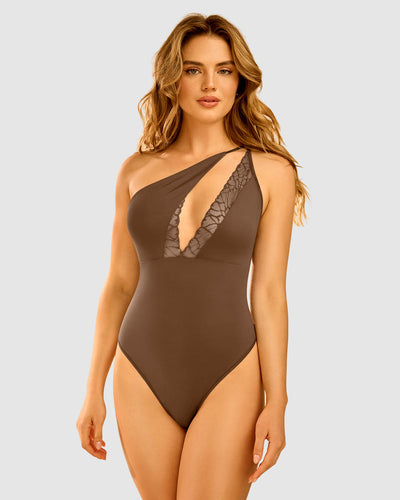 Body de escote asimétrico con SmartLace® Leonisa by Serez#color_800-cafe