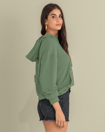 Sudadera con bolsillo tipo canguro y capucha#color_171-verde