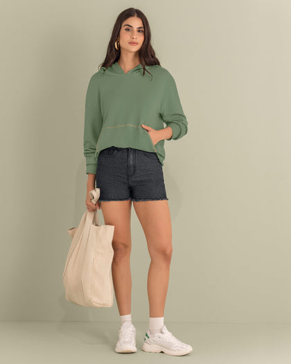 Sudadera con bolsillo tipo canguro y capucha#color_171-verde
