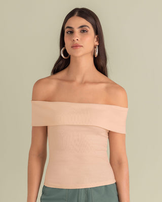 Camiseta cuello bandeja de silueta ajustada#color_219-durazno