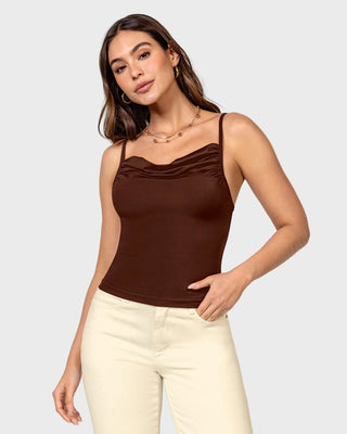 Blusa de tiritas con escote drapeado#color_c24-cafe-medio
