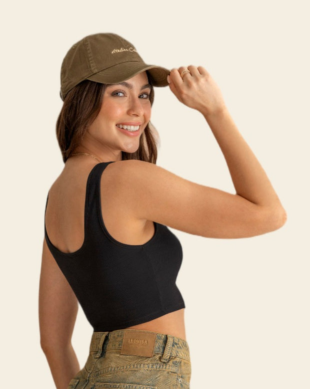 Crop top acanalado con escote asimétrico