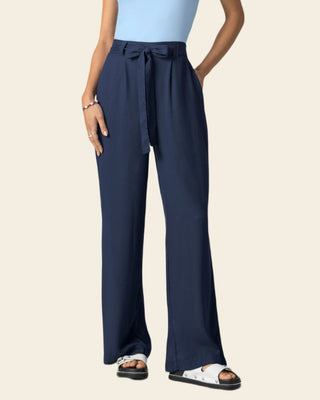 Pantalón bota recta con tira anudable#color_c42-azul-oscuro