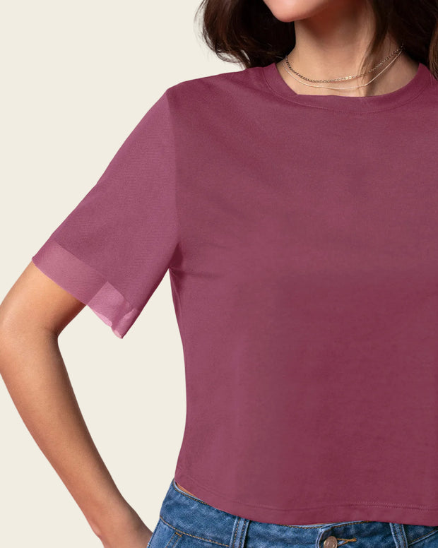 Camiseta-cuello-redondo-con-mangas-en-transparencia