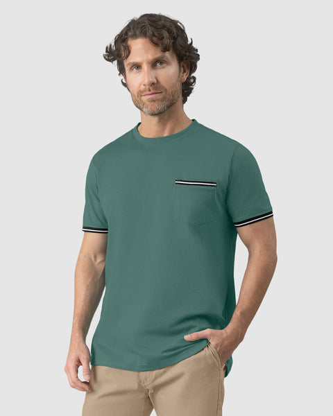 Camiseta manga corta con detalle tejido en mangas#color_063-verde-azul