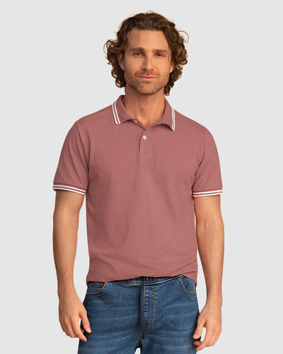 Camiseta tipo polo con cuello y mangas tejidas#color_307-guayaba