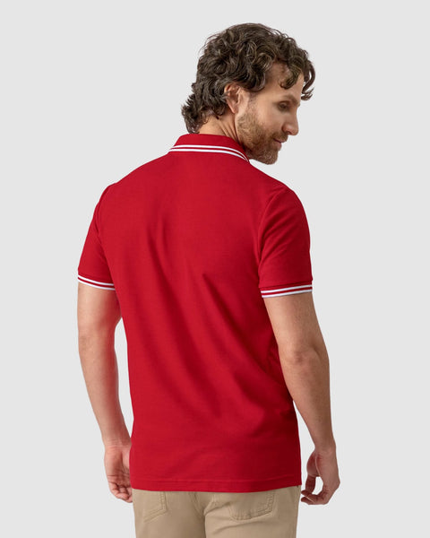 Camiseta tipo polo con cuello y mangas tejidas#color_370-rojo