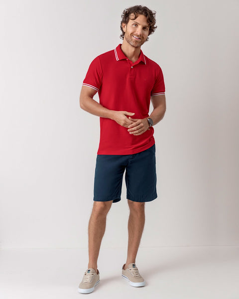 Camiseta tipo polo con cuello y mangas tejidas#color_370-rojo